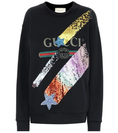 Shop Gucci Sequinned Cotton Sweatshirt In Black