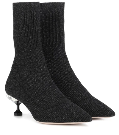 Shop Miu Miu Stretch-knit Ankle Boots In Black