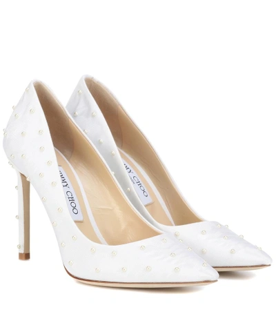 Shop Jimmy Choo Romy 100 Embellished Pumps In White