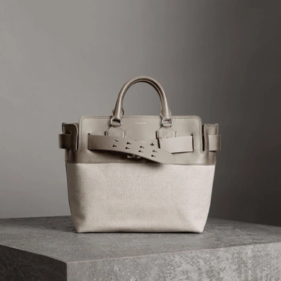 Shop Burberry The Medium Canvas And Leather Belt Bag In Grey/stone