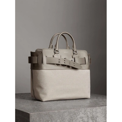 Shop Burberry The Medium Canvas And Leather Belt Bag In Grey/stone