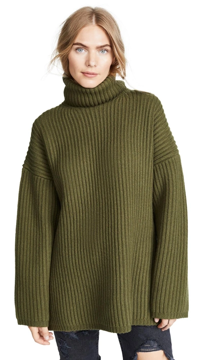 Ribbed Turtleneck Sweater Khaki Green
