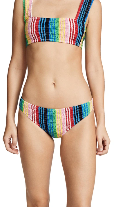Shop Diane Von Furstenberg Smocked Cheeky Bikini Bottoms In Barnett Stripe Ivory Multi