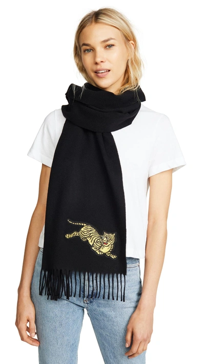 Shop Kenzo Jumping Tiger Stole Scarf In Black