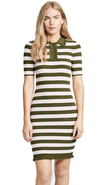 Shop Milly Ruffled Polo Dress In Olive/pale Pink