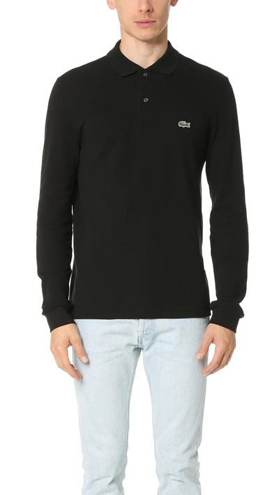 Shop Lacoste Long Sleeve Classic Pique Polo In Black