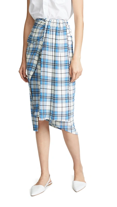 Shop Paper London Siven Silk Wrap Skirt In Blue Check