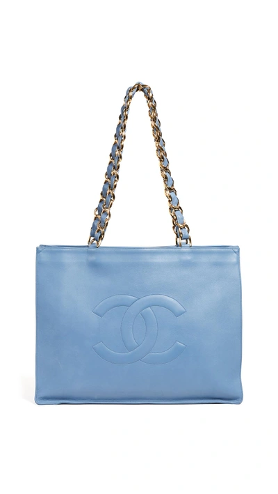 Shop Chanel Blue Flat Chain Tote Bag