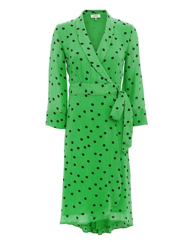 Shop Ganni Green Polka Dot Wrap Dress