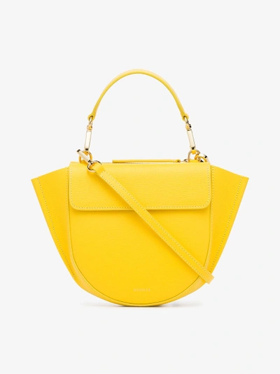 Shop Wandler Yellow Hortensia Mini Leather Shoulder Bag In Yellow/orange