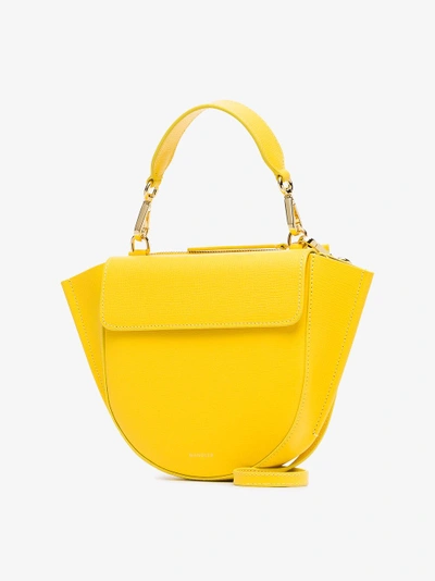 Shop Wandler Yellow Hortensia Mini Leather Shoulder Bag In Yellow/orange