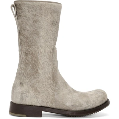 Shop Rick Owens Off-white And Brown Calf-hair Cop Zip Boots In 73 Cinnamon