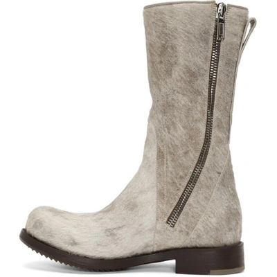 Shop Rick Owens Off-white And Brown Calf-hair Cop Zip Boots In 73 Cinnamon