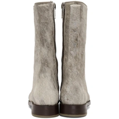 Shop Rick Owens Off-white And Brown Calf-hair Cop Zip Boots In 73 Cinnamon