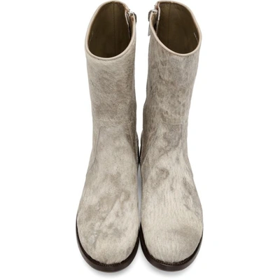 Shop Rick Owens Off-white And Brown Calf-hair Cop Zip Boots In 73 Cinnamon