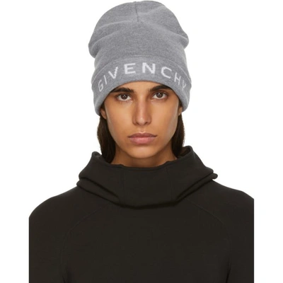 Shop Givenchy Grey Wool Logo Beanie In 060 Grey