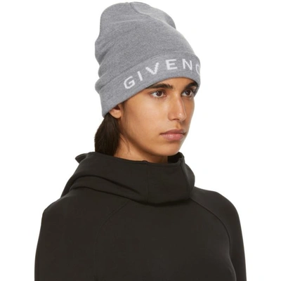 Shop Givenchy Grey Wool Logo Beanie In 060 Grey