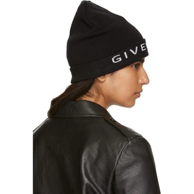 Shop Givenchy Black Wool Logo Beanie In 004 Bl/wh