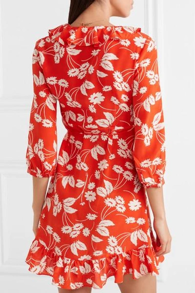 Shop Rixo London Abigail Floral-print Silk-crepe Wrap Dress In Red