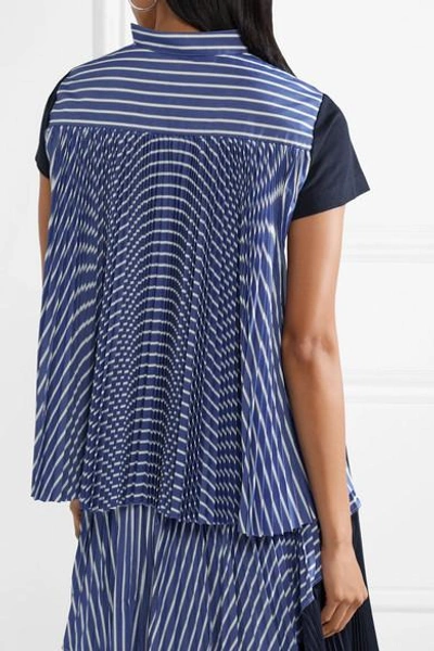 Shop Sacai Cotton-jersey And Striped Cotton-poplin T-shirt In Navy