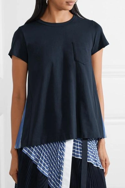 Shop Sacai Cotton-jersey And Striped Cotton-poplin T-shirt In Navy