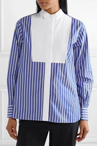 Shop Sacai Piqué And Organza-trimmed Striped Cotton-poplin Shirt In Azure