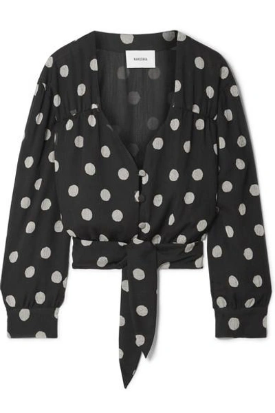 Shop Nanushka Amulet Polka-dot Chiffon Blouse In Black