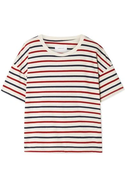 Shop Current Elliott The Roadie Distressed Striped Cotton-jersey T-shirt In Cream