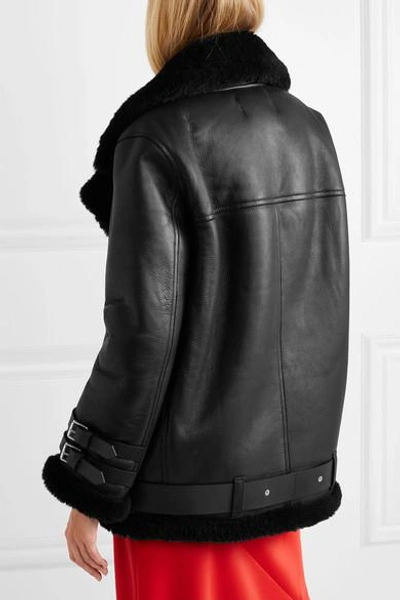Shop Acne Studios Velocite Shearling-trimmed Leather Biker Jacket In Black
