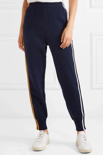 Shop Sjyp Striped Knitted Track Pants In Navy