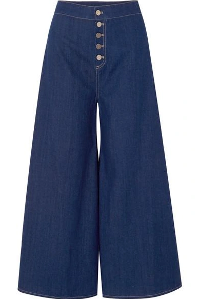 Shop Paper London Kelly Cropped High-rise Wide-leg Jeans In Dark Denim