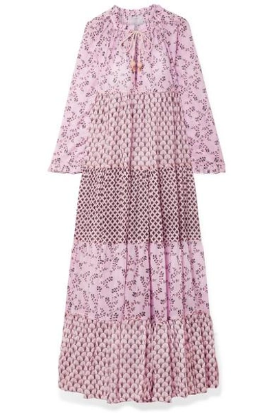 Shop Yvonne S Tiered Printed Cotton-voile Maxi Dress In Baby Pink