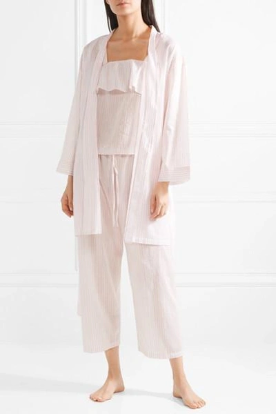 Shop Pour Les Femmes Striped Cotton-voile Pajama Pants In White