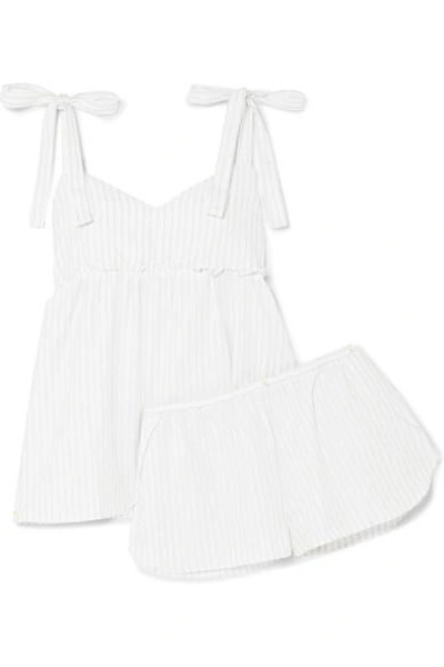 Shop Three J Nyc Jackie Metallic Striped Cotton Pajama Set In White