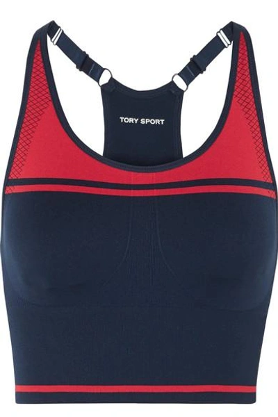 Shop Tory Sport Stretch-jersey Sports Bra In Navy