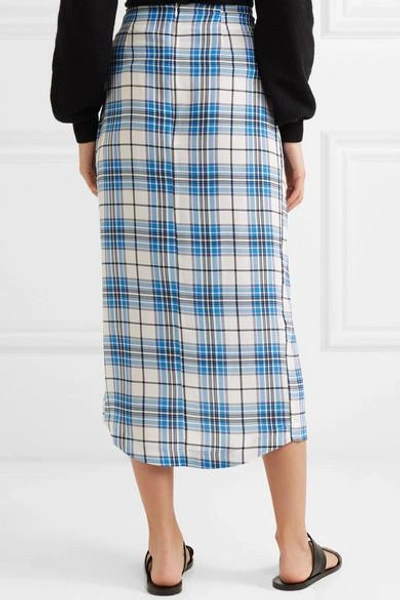 Shop Paper London Siven Checked Silk Midi Skirt In Blue