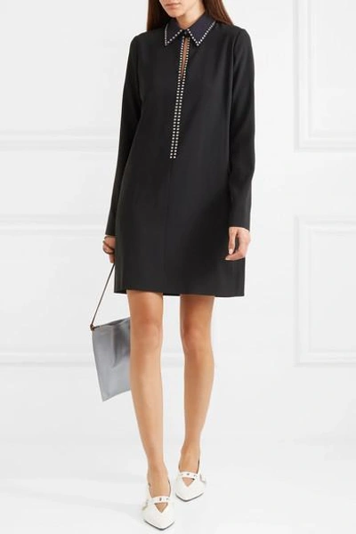 Shop Victoria Victoria Beckham Crystal-embellished Crepe Mini Dress In Black