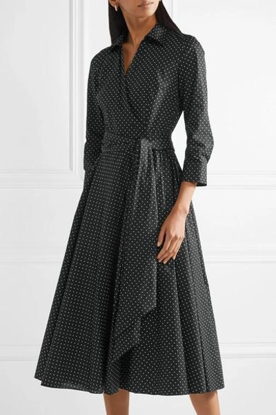 Shop Michael Kors Pleated Polka-dot Cotton-blend Poplin Dress In Black