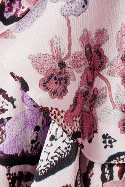 Shop Temperley London Ruffled Printed Hammered Silk-satin Midi Dress In Purple
