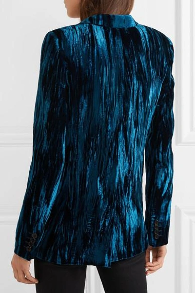 Shop Saint Laurent Crushed-velvet Blazer In Cobalt Blue