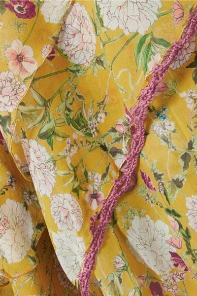 Shop Anjuna Nuccia Off-the-shoulder Ruffled Floral-print Silk-chiffon Dress In Chartreuse