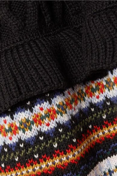 Shop Philosophy Di Lorenzo Serafini Ruffle-trimmed Fair Isle Cable-knit Wool Cardigan In Black