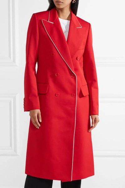 Shop Stella Mccartney Silk-trimmed Wool-twill Coat In Red
