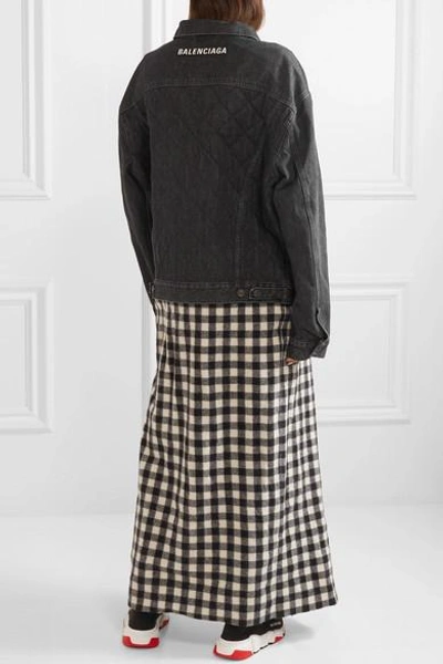 Shop Balenciaga Layered Quilted Denim And Fringed Gingham Wool Jacket