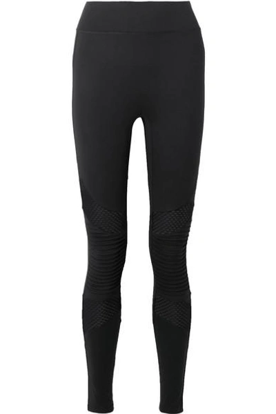 Shop All Access Debut Moto Mesh-paneled Stretch Leggings In Black