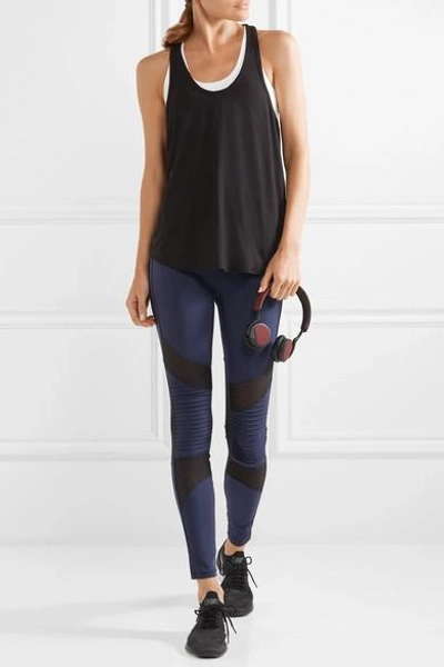 Shop All Access Debut Moto Mesh-paneled Stretch Leggings In Navy