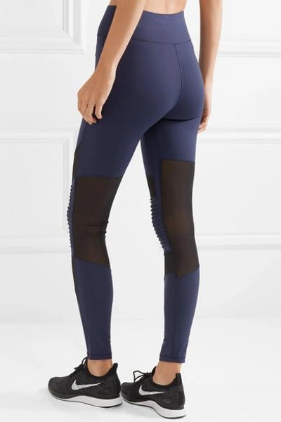 Shop All Access Debut Moto Mesh-paneled Stretch Leggings In Navy