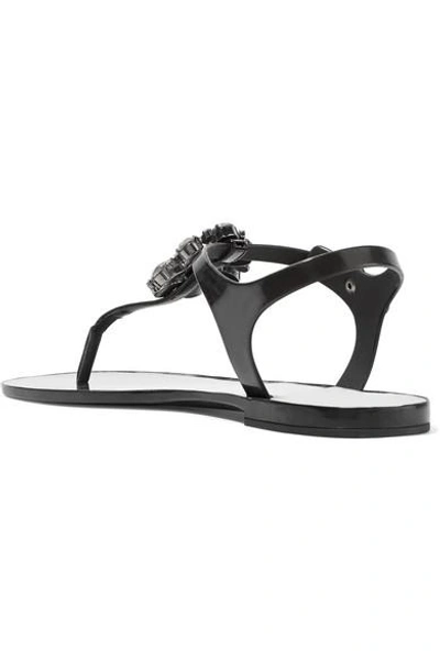 Shop Dolce & Gabbana Crystal-embellished Rubber And Patent-leather Sandals In Black