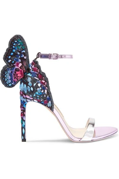 Shop Sophia Webster Chiara Embroidered Satin And Metallic Leather Sandals