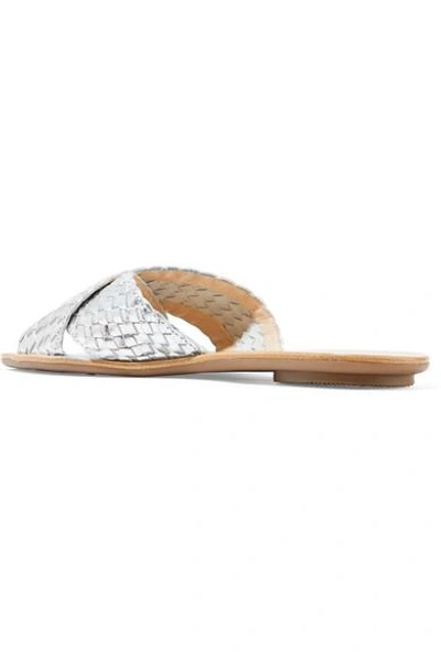 Shop Loeffler Randall Claudie Woven Metallic Leather Slides In Silver